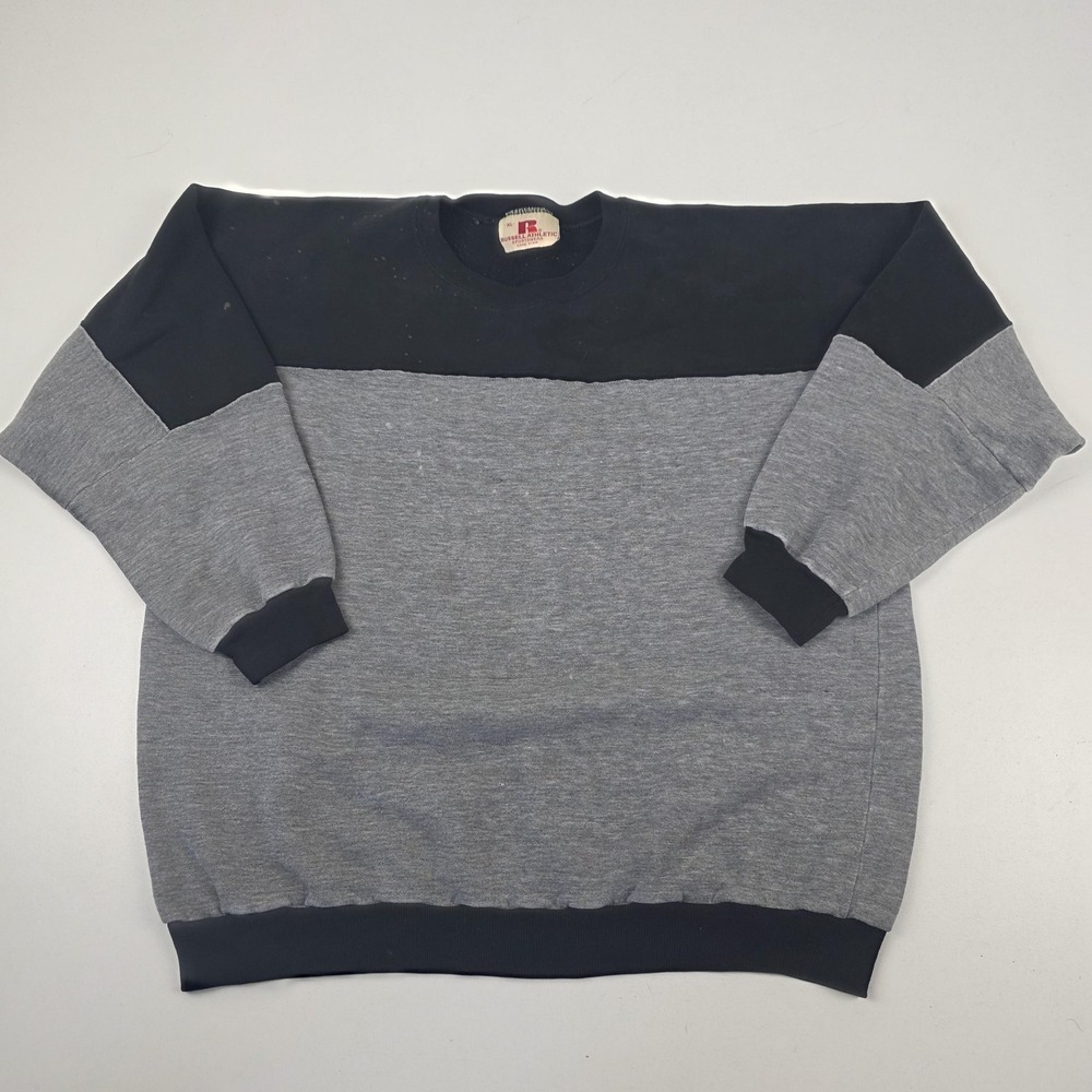 Vintage Russell Athletic Sweatshirt Mens XL Gray Black Colorblock Crewneck 80s